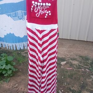 Red and White Striped North Pole Pajama Pants